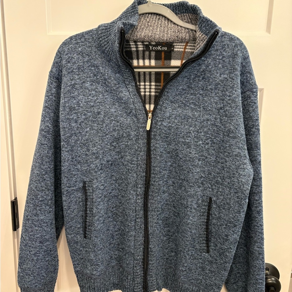 YeoKou Men's Heather Blue Zip-Up Sweater